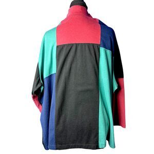Mens Vtg Multicolor Colorblock Long Sleeve Mock Neck Sz XL Patchwork Cotton 90s